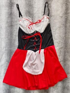 Black, Red White Milkmaid Maid Costume Medium/Large